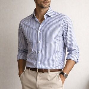 Polo Ralph Lauren Andrew Classic Fit Stripe Button Down Mens 16 34/35 Blue White